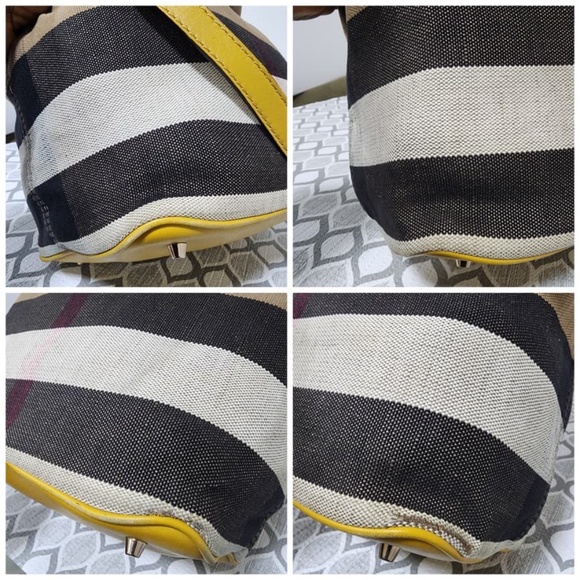 Authentic BURBERRY Canvas Mega Check Medium Ashby Hobo Saddle Bag Yellow/Beige - Picture 6 of 13